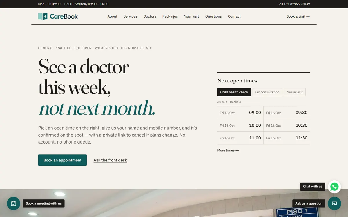 CareBook clinic website with online booking, built by HV Technologies
